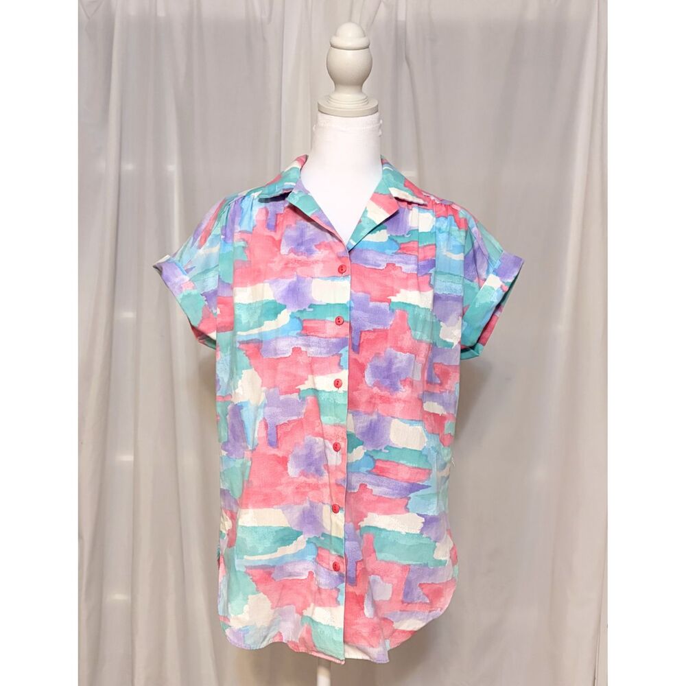 Vintage 90s Pastel Drop Sleeve Spring Button Up | Womens Med